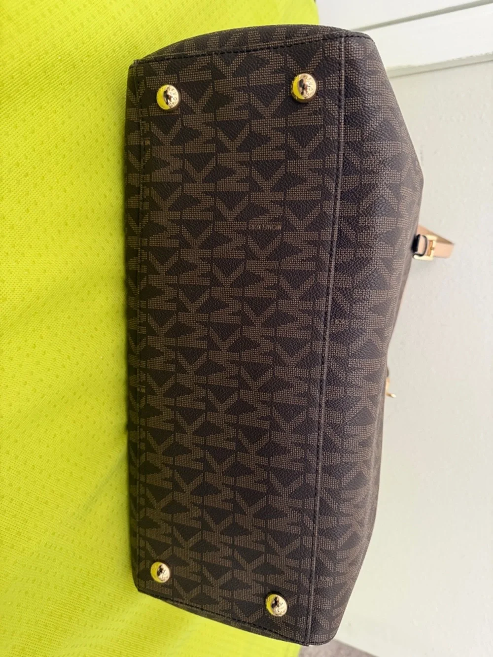 Michael Kors Brown Logo Tote with Pink Trim